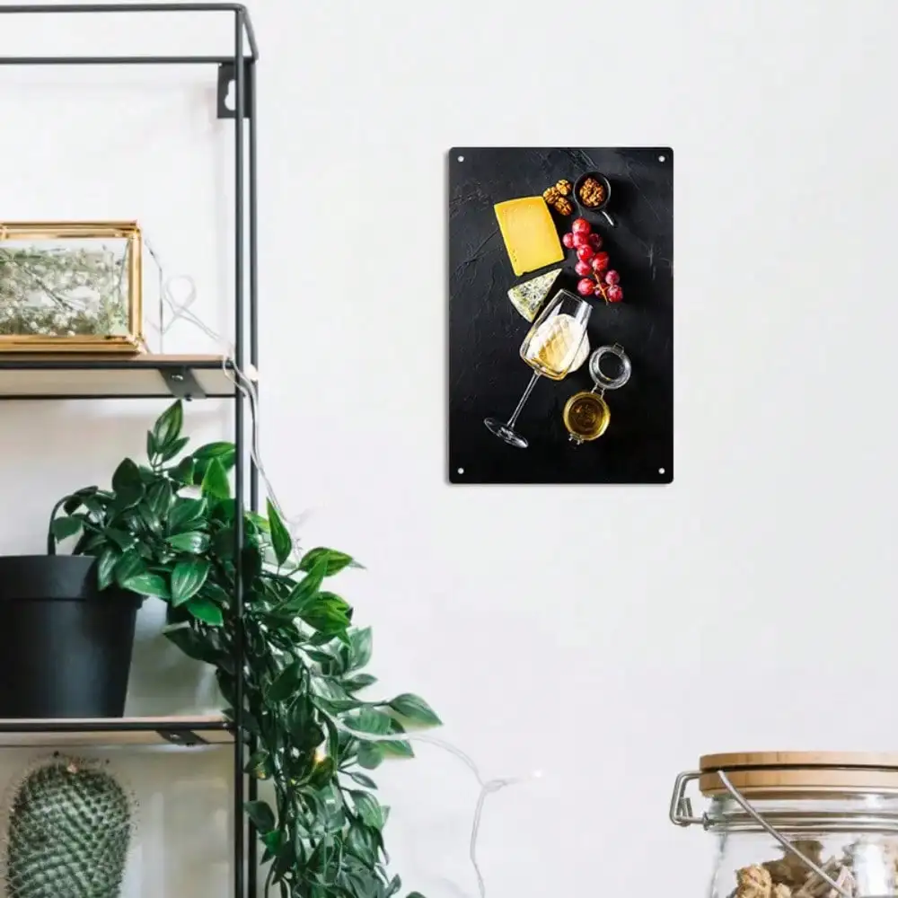 Letrero de hojalata para queso y vino, decoración Gourmet para cocina/comedor, Metal, 8x12 pulgadas/20x30cm, 1 ud.