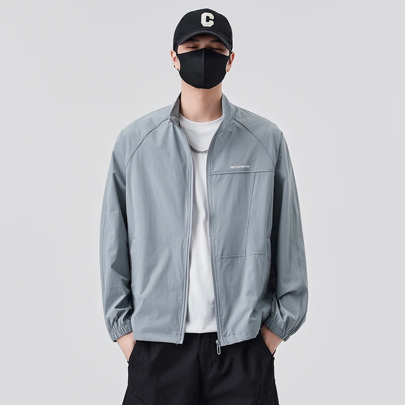 

Модная солнцезащитная куртка для мужчин, тонкая, с воротником-стойкой, для активного отдыха, летняя одежда, новинка 2025 года, трендовая, охлаждающая, размер M