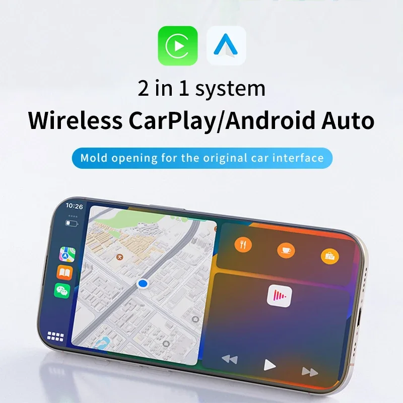 TrolinkTek New Wired to Wireless Carplay Android Auto 2in1 Mini Adapter Dongle Auto Connect Plug&Play WiFi Universal Mini Box