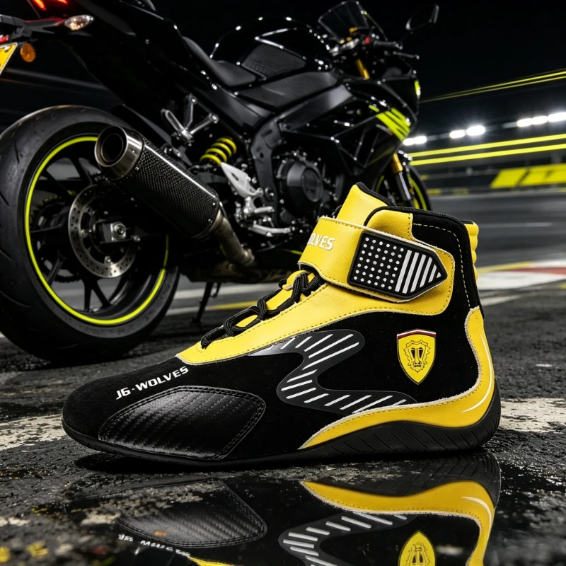 Professional Kart Racing Shoes Flame Resistant Cowhide Ankle Strap Wear Resistant Go Kart Boots for Adult Motorsport Footwear
