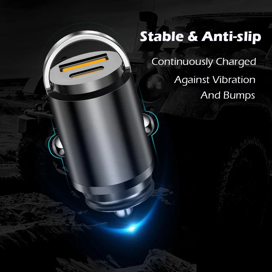 100W Hidden Car USB Charger Super Fast Charge Dual USB Port Cigarette Lighter Adapter 30W PD Charger for iPhone iPad Android