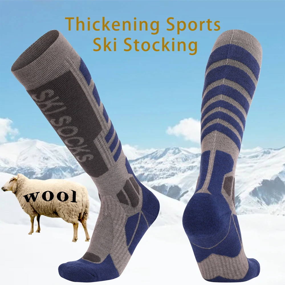 1 Pair Professional Merino Wool Ski Socks Outdoor Sports Thickened Terry Keep Warm Knee High Long Skiing Snowboard Hiking Socks