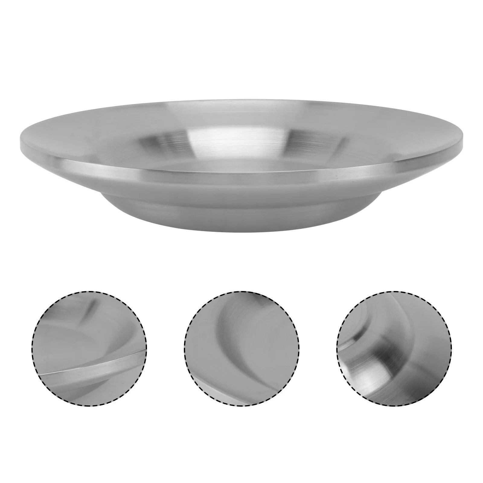 

Stainless Steel Double Wall Round Dish 19Cm Wire Drawn Finish Lightweight Heat Insulated Non Slip Serving Plate Dinnerware Set