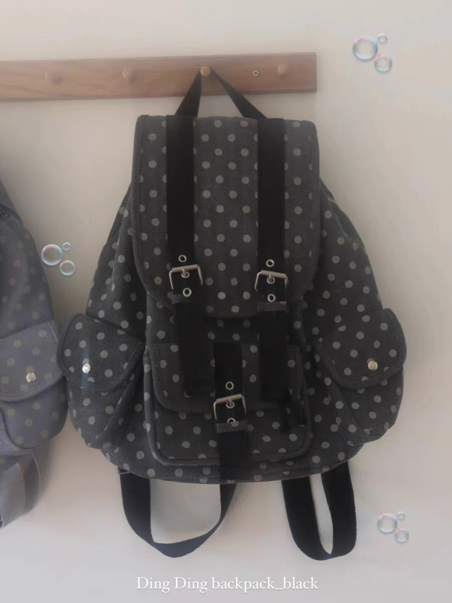 

Korean Niche Retro Japanese Polka Dot Pocket Backpack Large Capacity Casual Bag