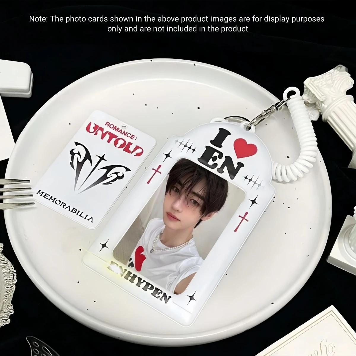 Romantic White Love En Photo Card Holder, Kpop Creative Star Photo Card Display, En Photo Card Holder, 3-3.5inch Idol Photo Card Holder, Star Cross Heart Idol Peripheral Album Polaroid Photo Card Hold image 3