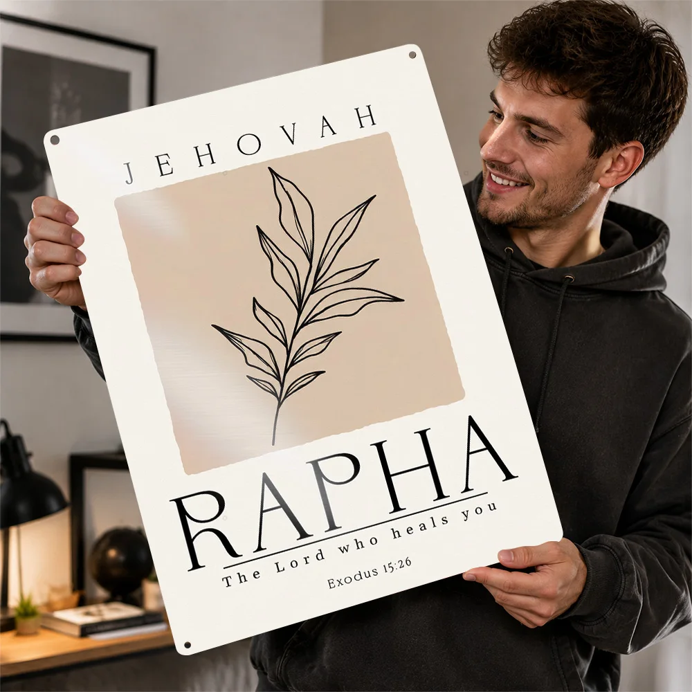 Jehovah Rapha Bible Verse Aluminum Poster Botanical Wall Art For Reading Room Customized Metal Sign Faith Inspired Gift Idea