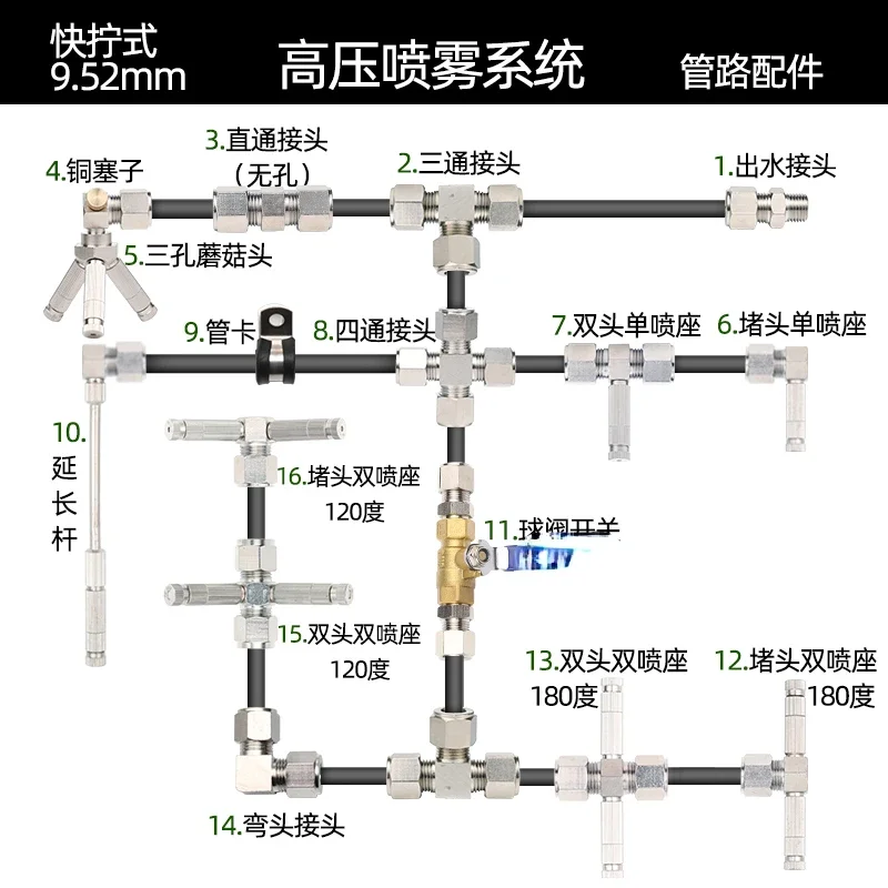 

For Quick-Twist High Pressure Connection Connection 9.52mmpe Tube Artificial Mist Spray Dust Removal Cooling Humidifier