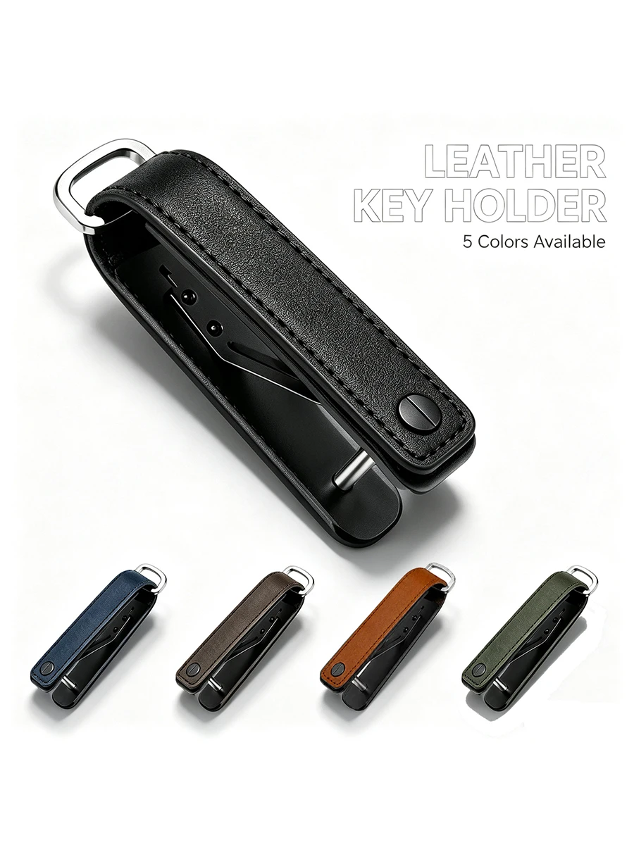 Portable Multi-function Leather Key Case Aluminum Key Organizer Clip Durable Pocket Keychain Holder for Standard Keys