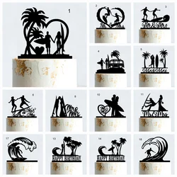 Surfing Wedding Cake Topper Couple Bride And Groom Beach Surf's Up Birthday Cake Decor Graduation Travel Vacation Party Gift