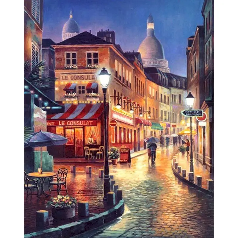 

GATYZTORY Night Street Scenery Painting By Numbers HandPainted 60x75cm Frame Acrylic Paint Drawing On Canvas Photo Home Decors