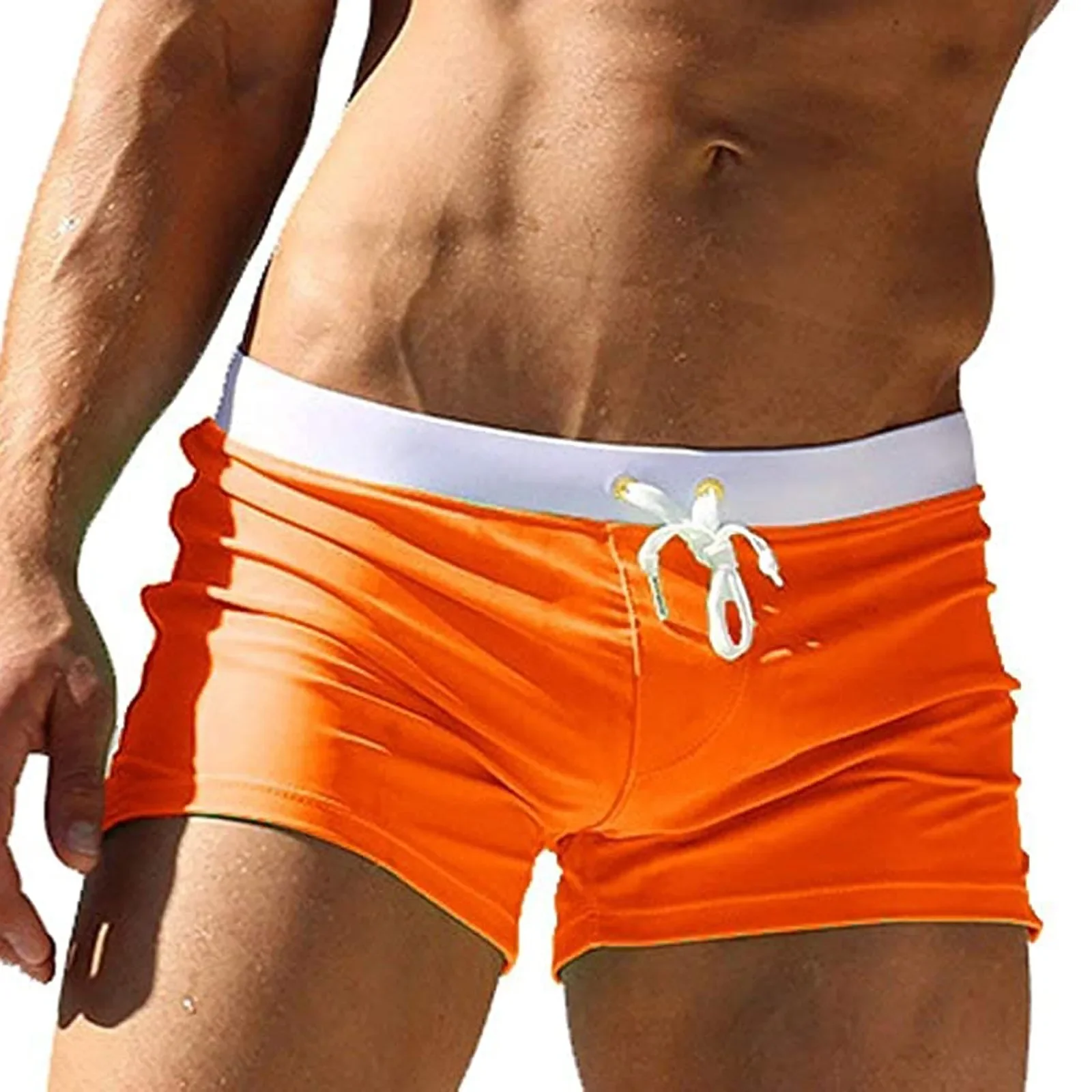 

Hot Swimwear Breathable Man Swim Trunks Boxer Briefs Summer Solid Color Lightweight Drawstring Comfy Beach Trunks