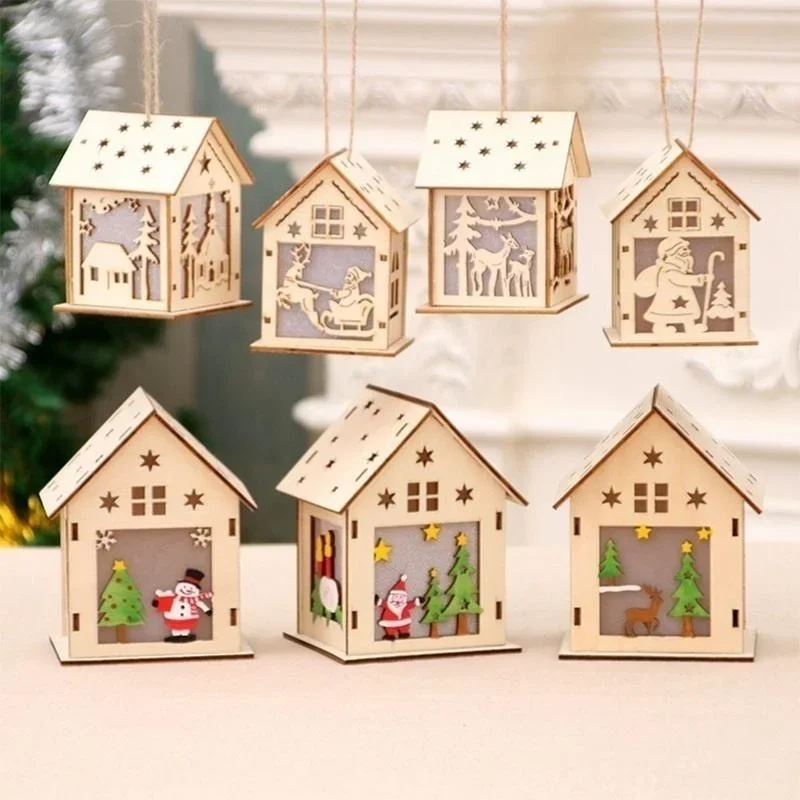 Natal led luz casa de madeira cabine luminosa feliz natal decorações para casa diy enfeites de árvore de natal crianças presentes ano novo