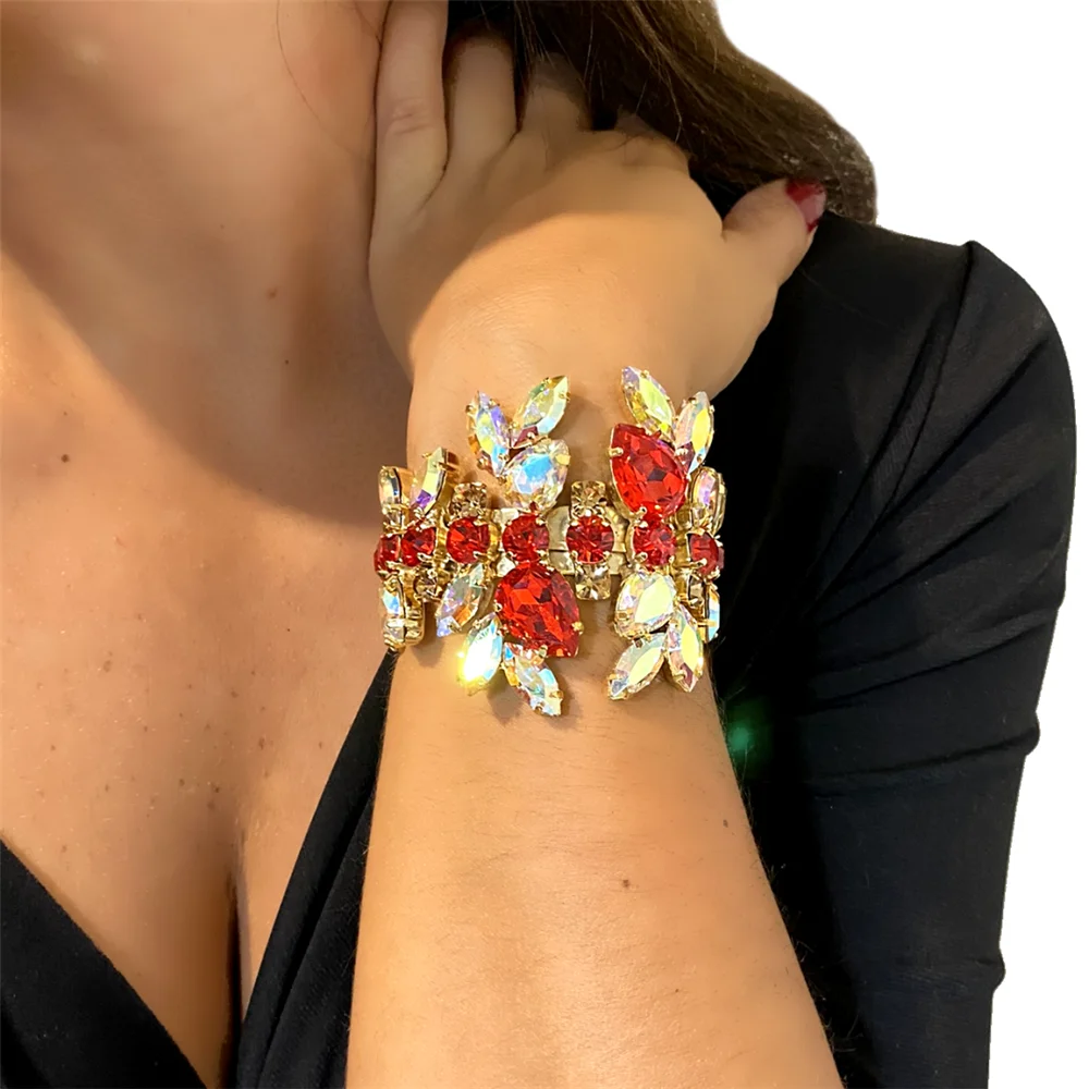 4pc Exquisite Sparkling Red Rhinestone Necklace Earrings Ring Bracelet Set