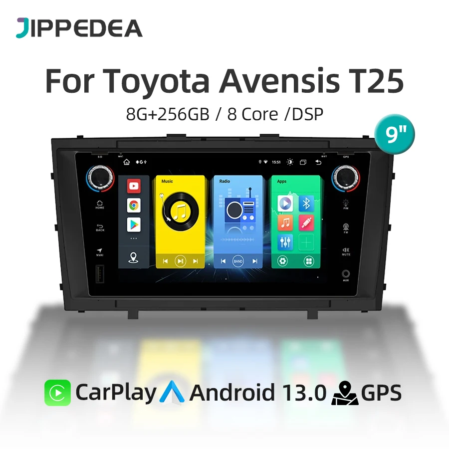 

Автомобильный мультимедийный плеер CarPlay, 8G, 256G, Android 13, GPS-навигация, Bluetooth, 4G, Wi-Fi, RDS, автомобильное радио для Toyota Avensis T27 2009-2015