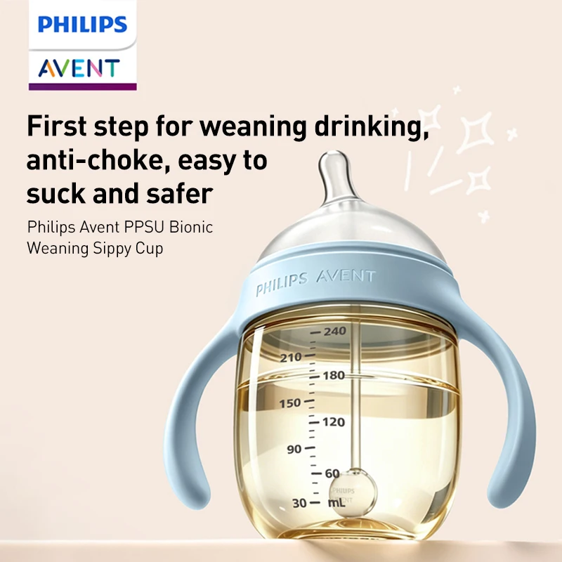 Philips Avent PPSU Baby Sippy Cup 240ml/300ml Breast-like Spout Gravity Ball Anti-Leak Training Cup with Handle BPA Free