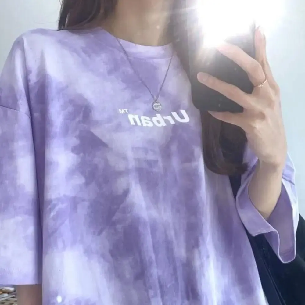 Carta macia de duas peças agasalho tie-dye fino manga curta camiseta shorts esportes tamanho grande verão solto terno verão