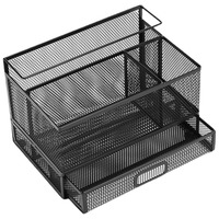 Pencil ganizer Desk Storage Box Iron Material 3 Sections Black Anti Slip Pen Holder For Desk Office School Library Bedroom File