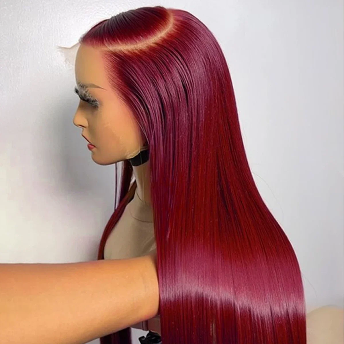 

34-дюймовые парики из натуральных волос 99j бургундского красного цвета, 13x4, прямые, с прозрачной HD-сеткой, для женщин, плотность 180%