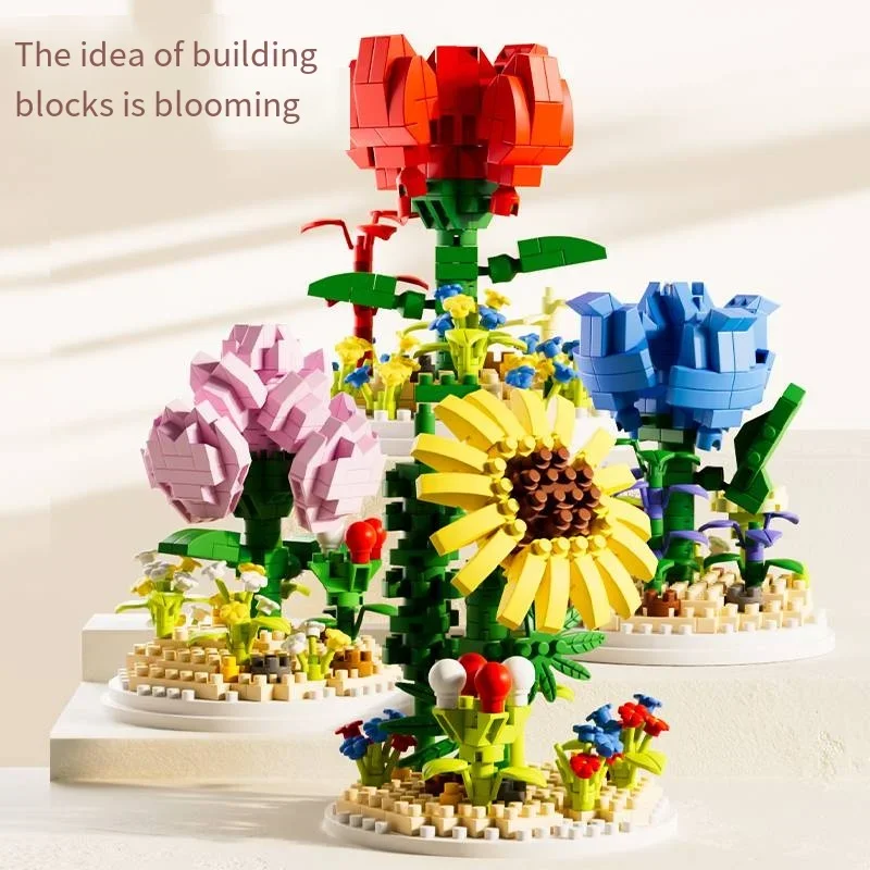 Ewige Blumen Bausteine Spielzeug für Mädchen Geschenke Kreatives DIY Mini-Topfpflanzen-Modell Blumen-Bausteine Kinderspielzeug Heimdekoration