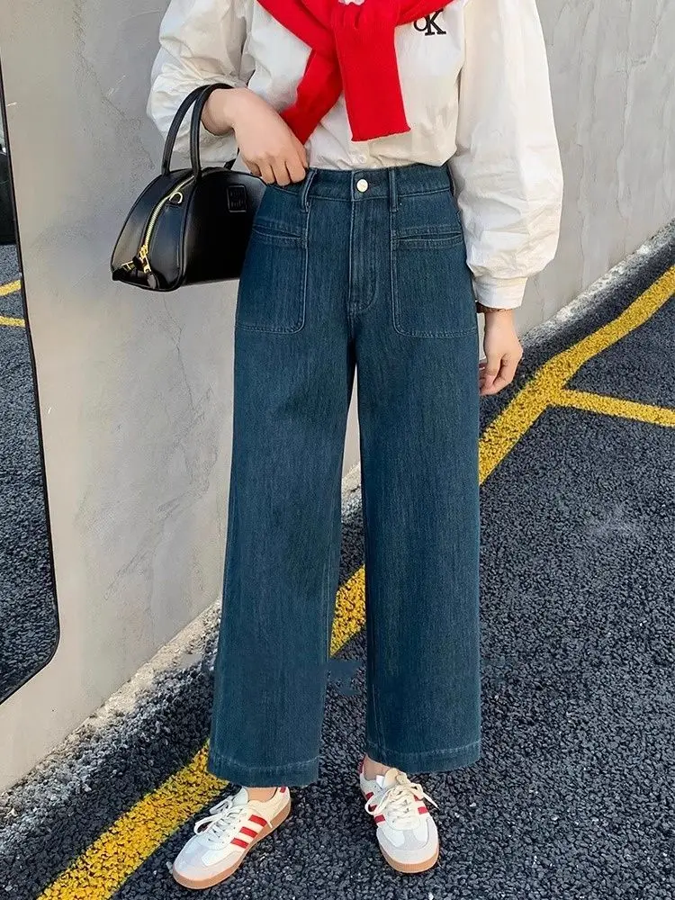 

Retro Straight Leg Denim Jeans Women's Early Spring Wide Leg Pants High Waist Slimming Regular Wa andmother Sle Jeans