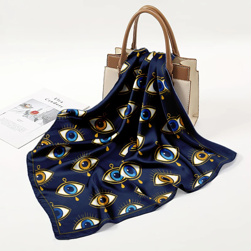 Evil Eye Pattern Satin Scarf Nazar Boncuk Lucky Protection Bandana Neck Wrap Hair Scarf for Women Boho Mystic Amulet Accessory