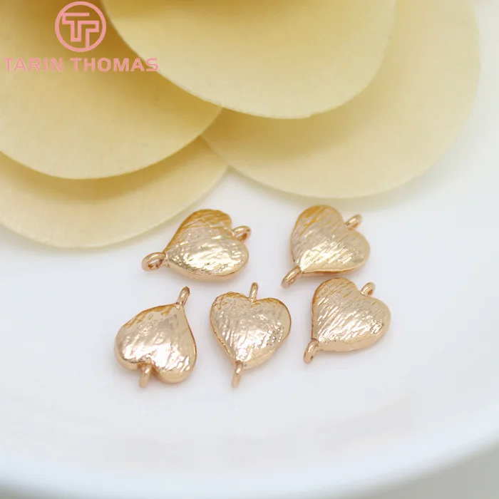 (2777)6PCS 7.5x11MM 24K Champagne Gold Color Brass 2 holes Heart Charms Connect Charms High Quality Diy Jewelry Accessories