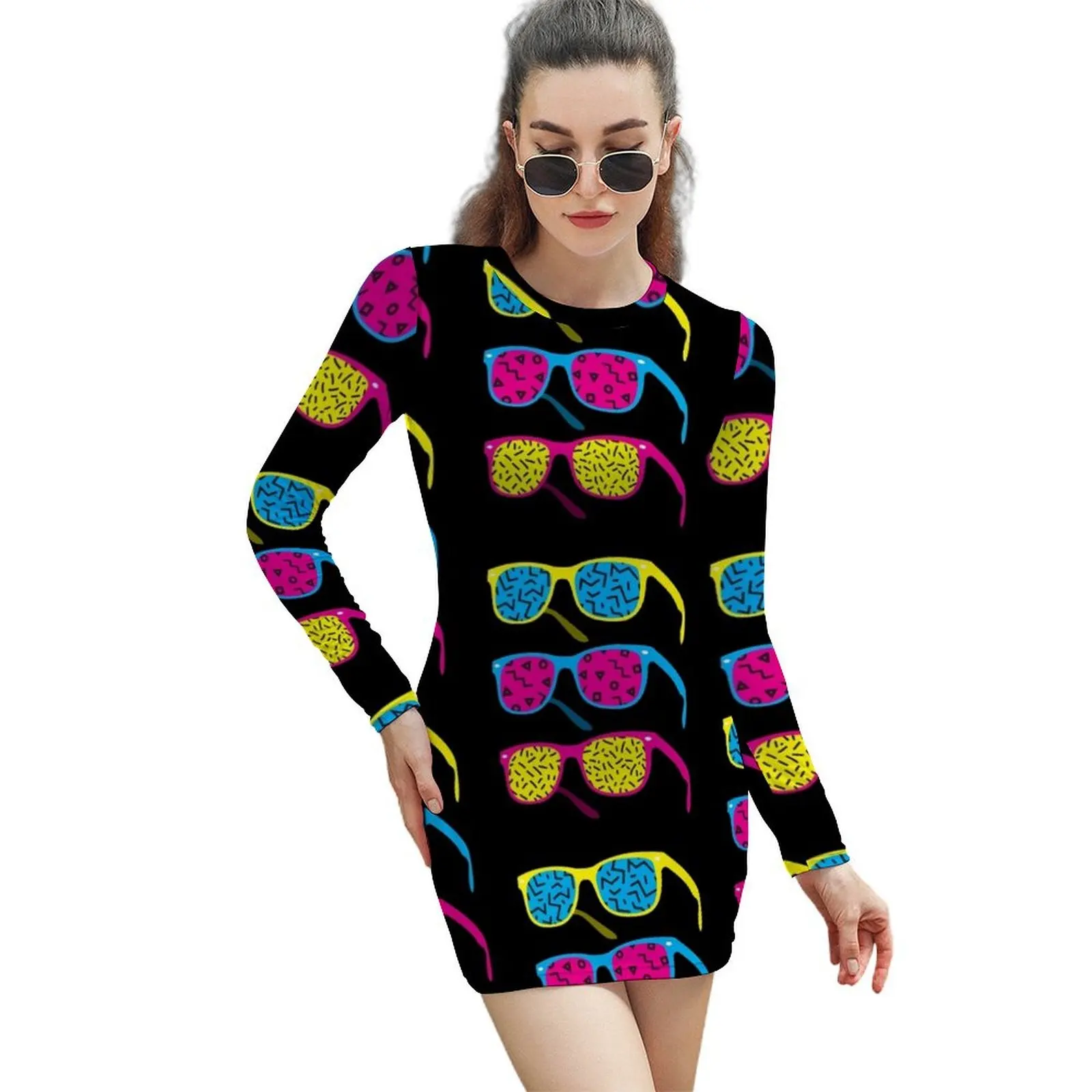 

Retro Hipster 80's 1980s Glasses: Costume & Casual Long-Sleeved Sheath Dress clothes for woman summer outfits for women 2024