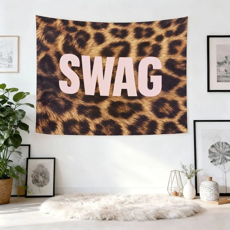 VIKAMA Wall Tapestry Leopard Print Swag Cool Tapestry American Retro Hip-Hop Style Printed Print Tapestry Hanging Cloth for