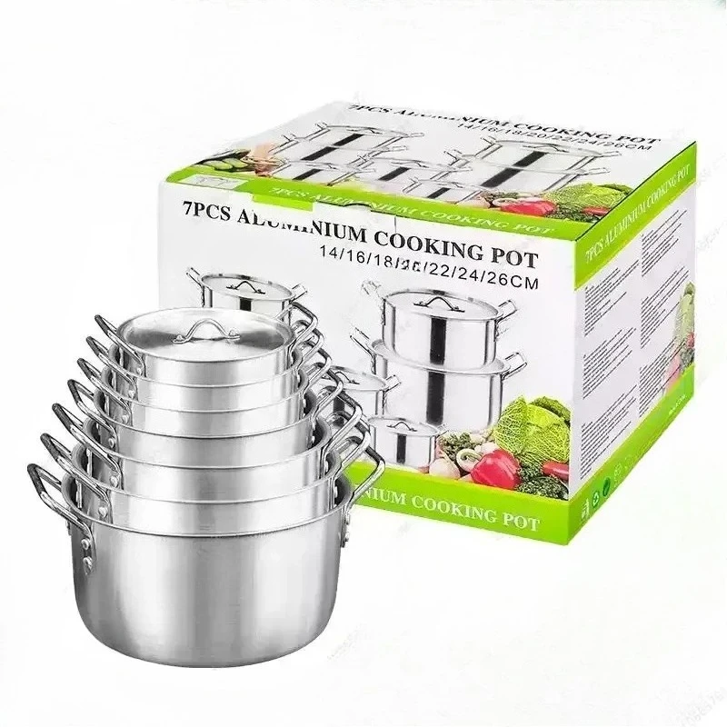Cast Aluminum Cookware Set of 7 Piece Cooking Pot Set Non Stick Home Kitchen Cookware Aluminum