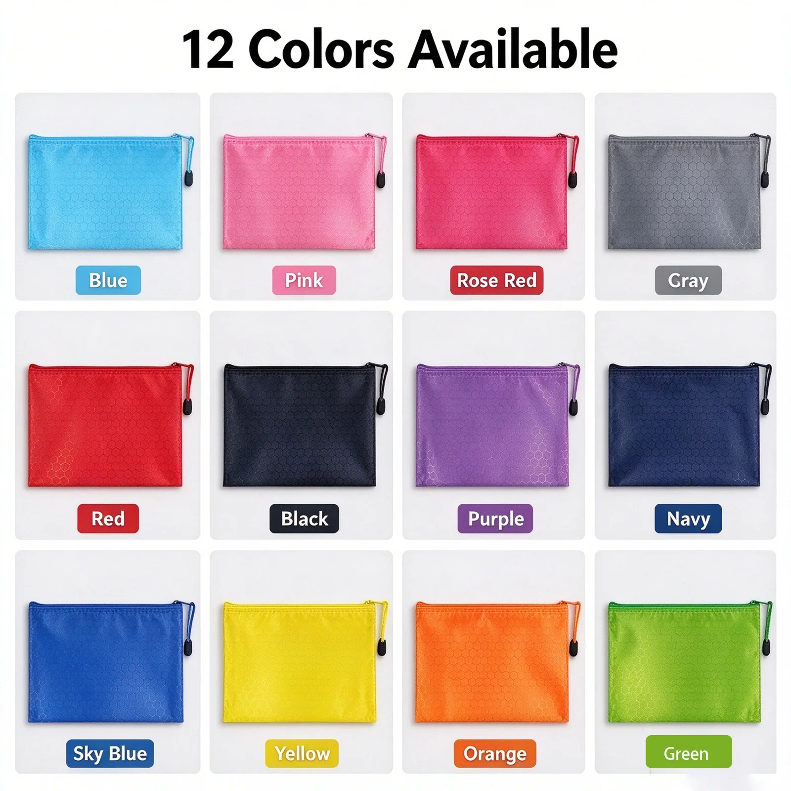 Hexagon Oxford Zipper Pouch 23×11.6cm 12 Colors Portable Pencil Case Stationery Storage Bag Multi-purpose Document Cosmetic Smal