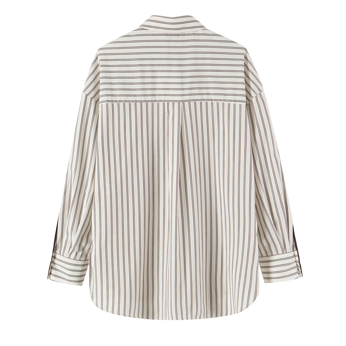BSAY 2026 Retro Minimalist Women Contrast Trim Striped Shirt Lapel Collar Long Sleeve Loose Button Front Elegant Casual Blouse