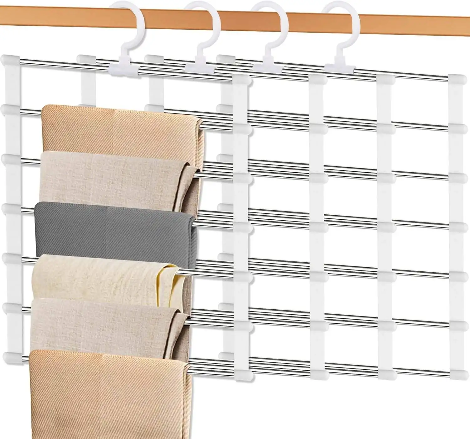 Foldable Pants Hanger Multi Layer Non Slip Clips Space Saving Closet Organizer for Trousers Storage Collapsible Hanging System