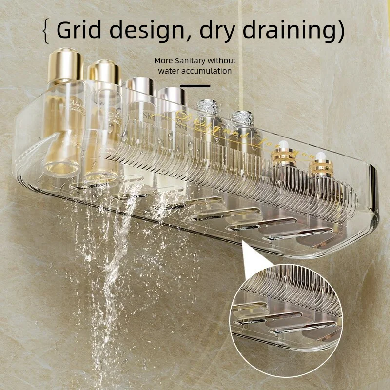 Bathroom no-punch shelf cosmetic wall storage rack dormitory bathroom wall-mounted moisture-proof draining shelves