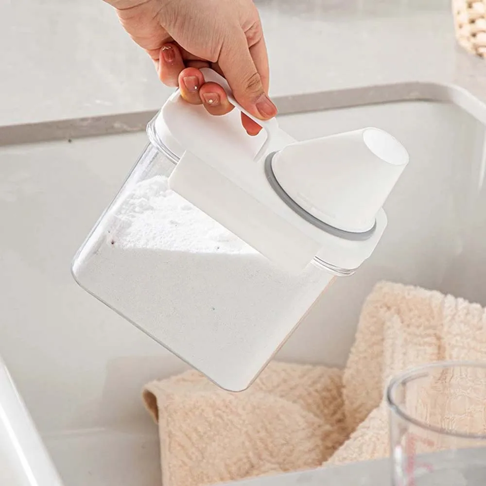 1PC Multifunctional Moisture-proof Sealed Laundry Detergent Container with Scale and Measuring Cup for Bathroom use