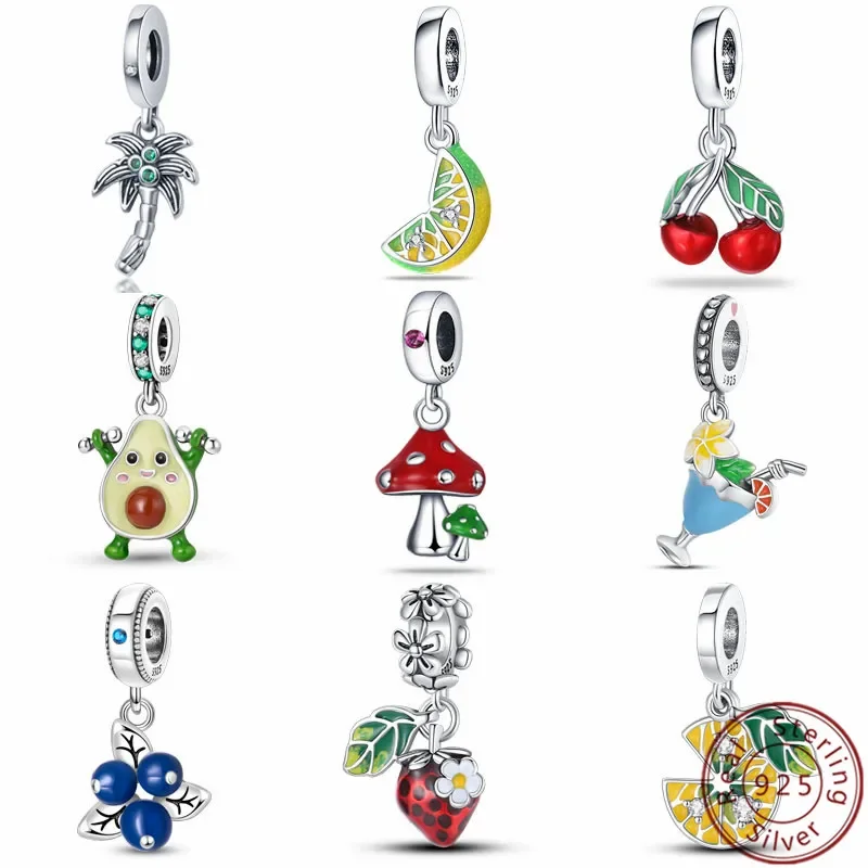 

Fruits Charms Fit Pandora Original Bracelet 925 Sterling Silver Avocado Cherry Strawberry Lemon Charms DIY Jewelry Making Gift