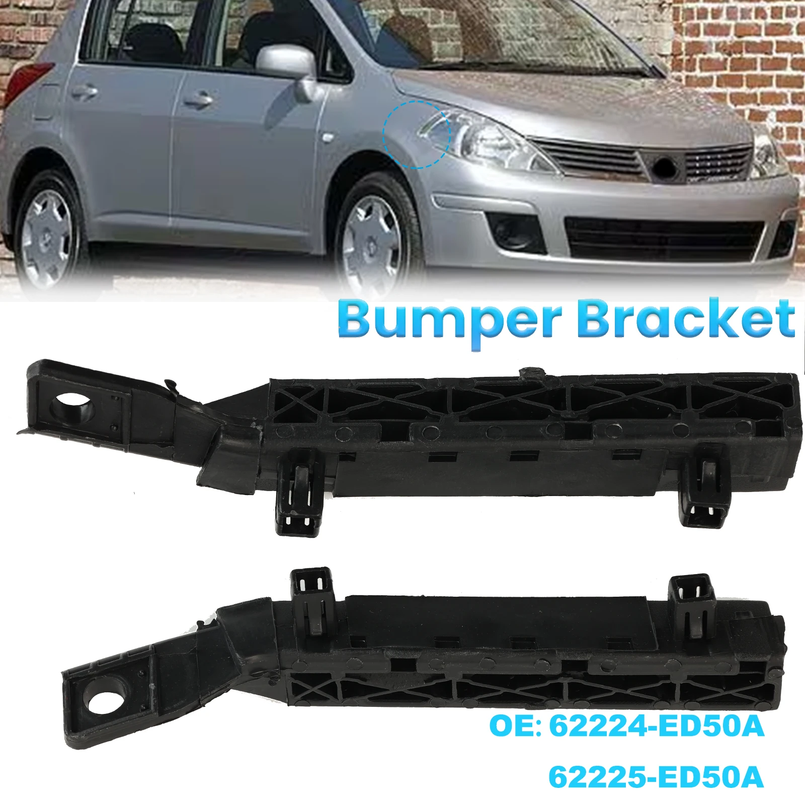 Soporte de retención de parachoques delantero, par izquierdo y derecho, soporte de montaje para Nissan Tiida modelo antiguo 2005 2006 2007 2008 2009 2010 62224-ED50A