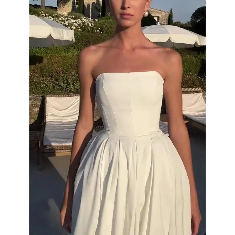 

Summer 2025 Faion Sensation One oulder Pleated Dr High Waist A-Line Skirt Long Dr Ele Simple Color Blo Design