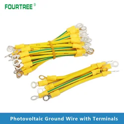 10Pcs BVR Solar Photovoltaic Ground Wire With Terminal 12 AWG Earth Wire Hole 5mm Yellow-Green Flexible Copper Earth Cable