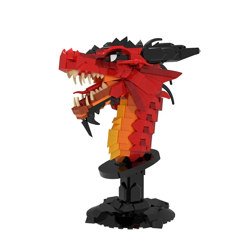 MOC Western Colorful Red Flame Dragon Head Building Blocks Set Power Symbol Dragon Display Model Toys For Children Birthday Gift