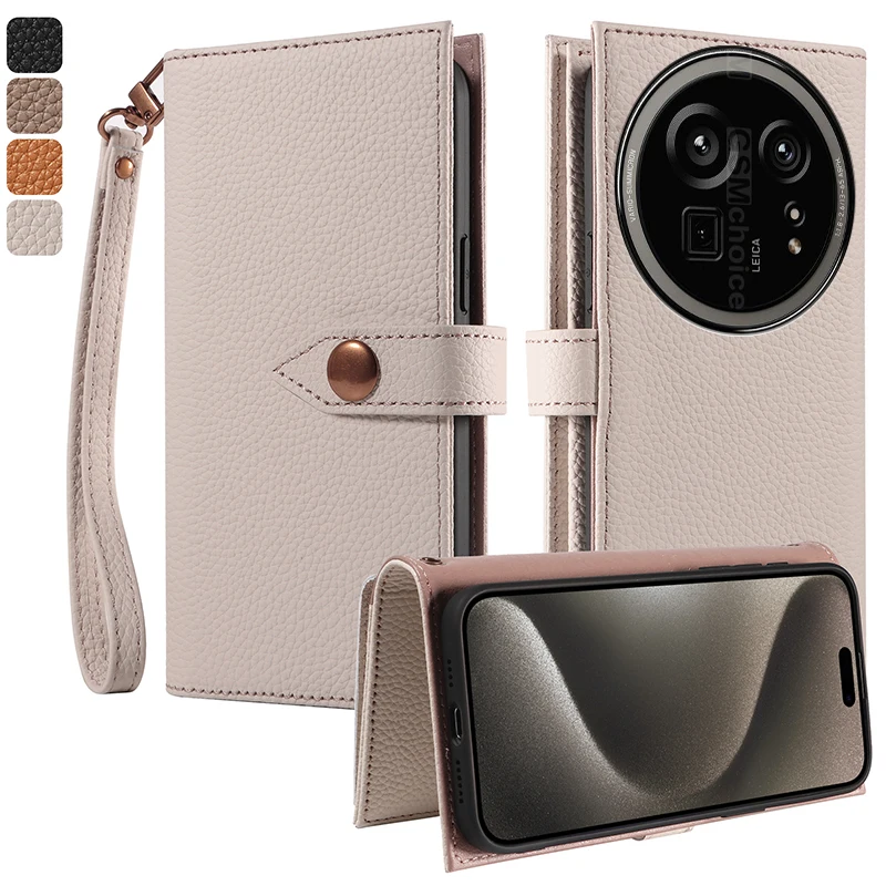 

Многофункциональный чехол-бумажник из 100% натуральной кожи для Sharp Aquos R9 Pro, магнитная кнопка, защита от падения, чехол-раскладушка для телефона