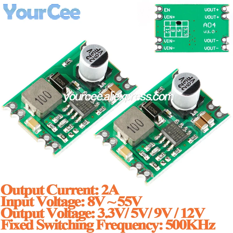 5pcs/1pc DC-DC Buck Step Down power supply module 8-55V to 3.3V 5V 9V 12V 2A 500KHZ Voltage stabilization Low Power High Current