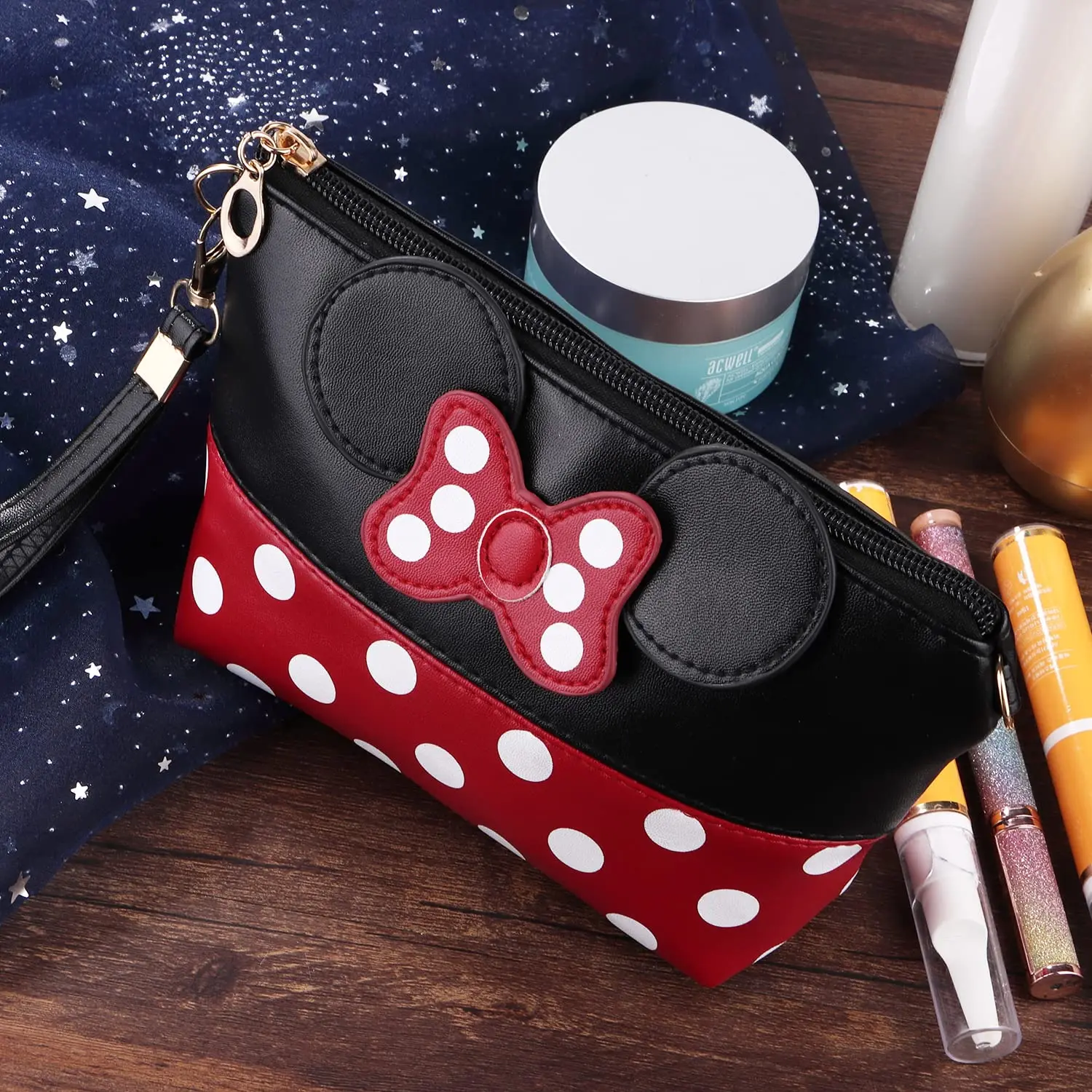 Minnie mouse Coin Purse Cartoon Leather Travel Makeup Handbag Cute Portable Cosmetic Bag Toiletry Pouch for Women Teen Girls Kid