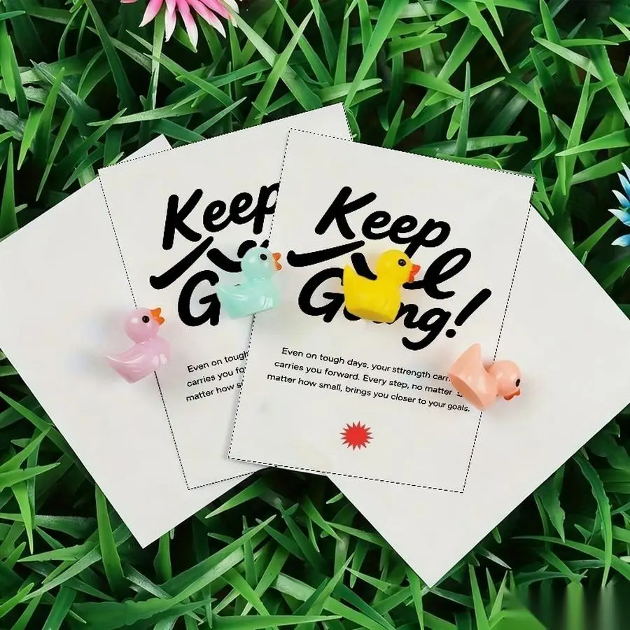 1/5/10/20/50/100pcs  Lucky Duck Pocket Hugs - Fantasy Theme Resin Charms with Inspirational Messages, Assorted Colors, Includes