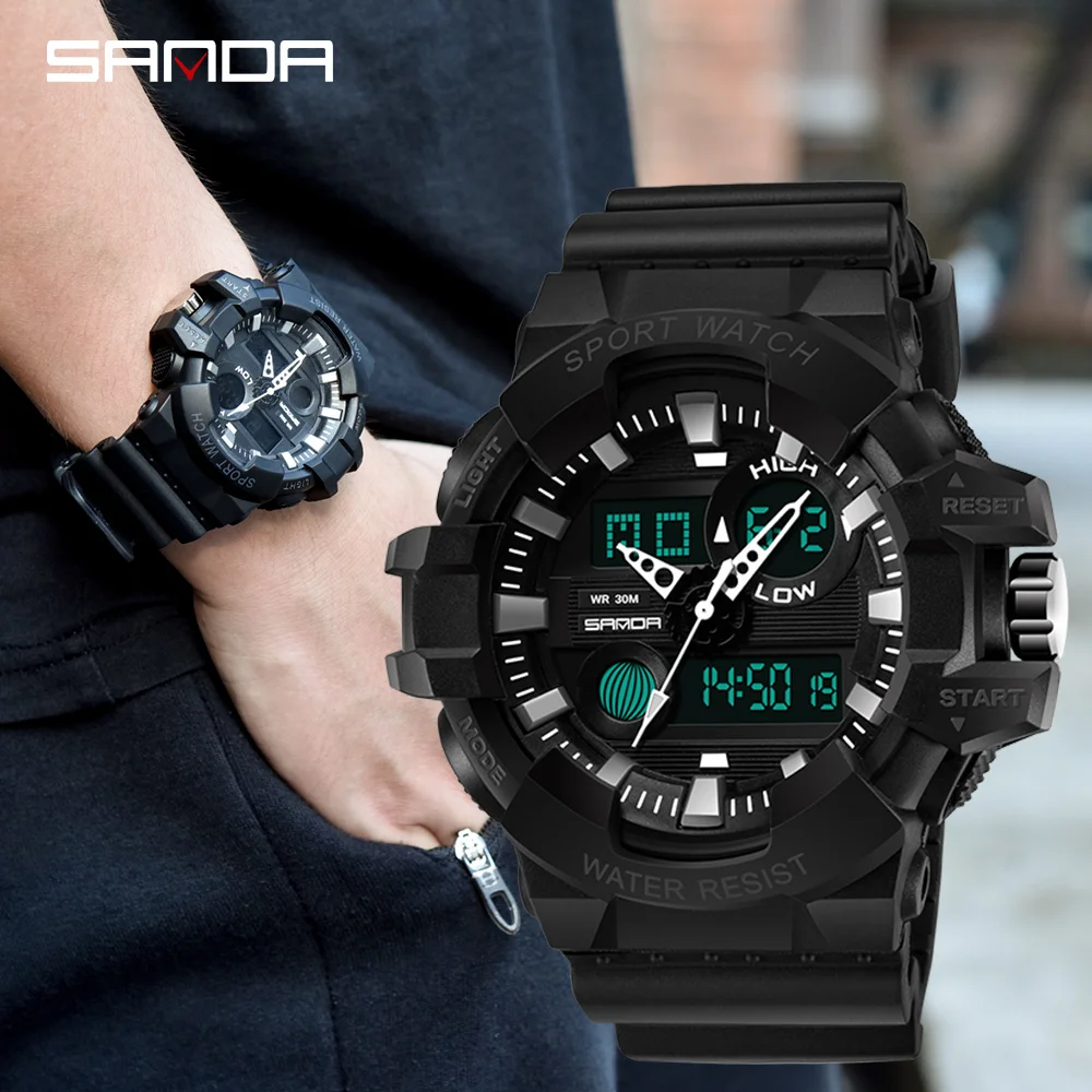 SANDA White Sports Men\'s Watches Top Brand Luxury Military Quartz Watch Waterproof Men Electron Wristwatches relogio masculino