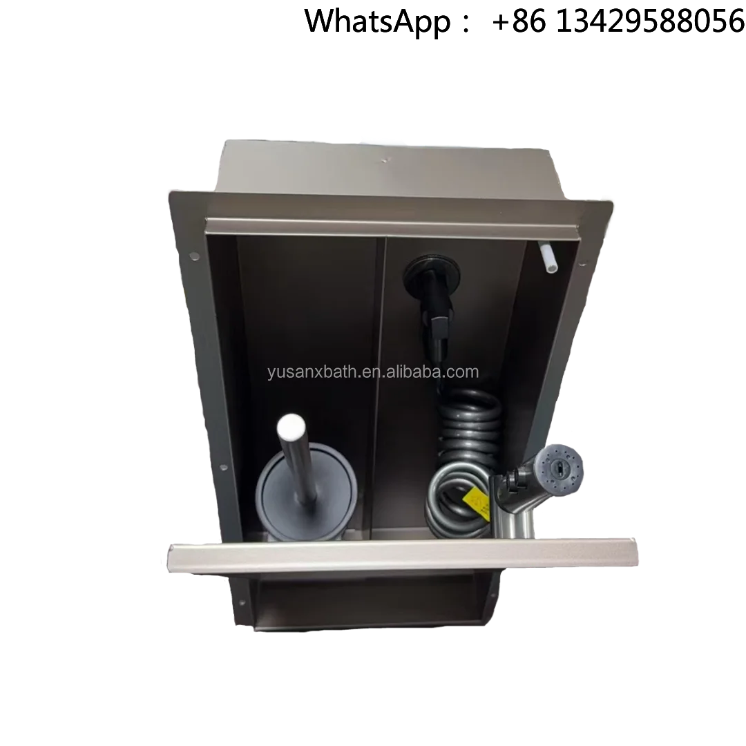 Modern Tileable Stainless Steel Niche Bathroom Toilet Accessories Steel Hidden Recessed Bidet Sprayer Toilet Brush Flusher Easy