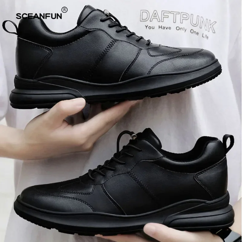 Sneakers men elevator shoes fashion soft leather heightening shoes for men hidden heels 8cm 6cm sports casual height luxury