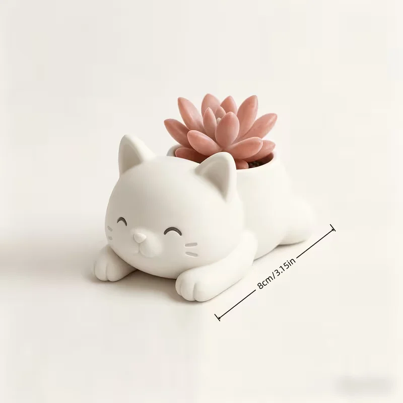 Bohemian-Style Cat-Shaped Windowsill Planter 1 Piece Lightweight Versatile Synthetic Resin Indoor And Outdoor Shatter-Resistant