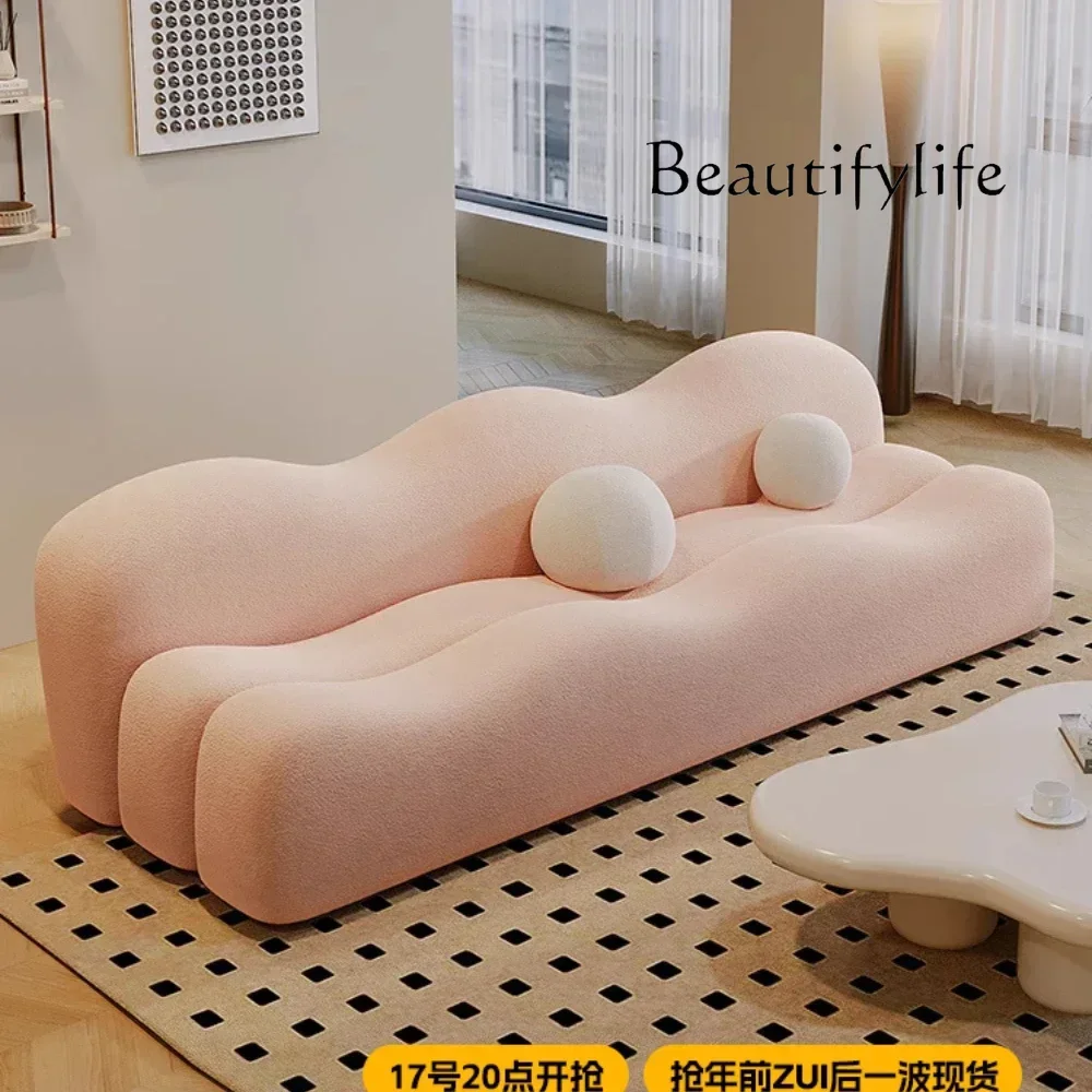 Cream Style Straight Row Sofa Living Room B & B Apartment Pink Bedroom Sofa