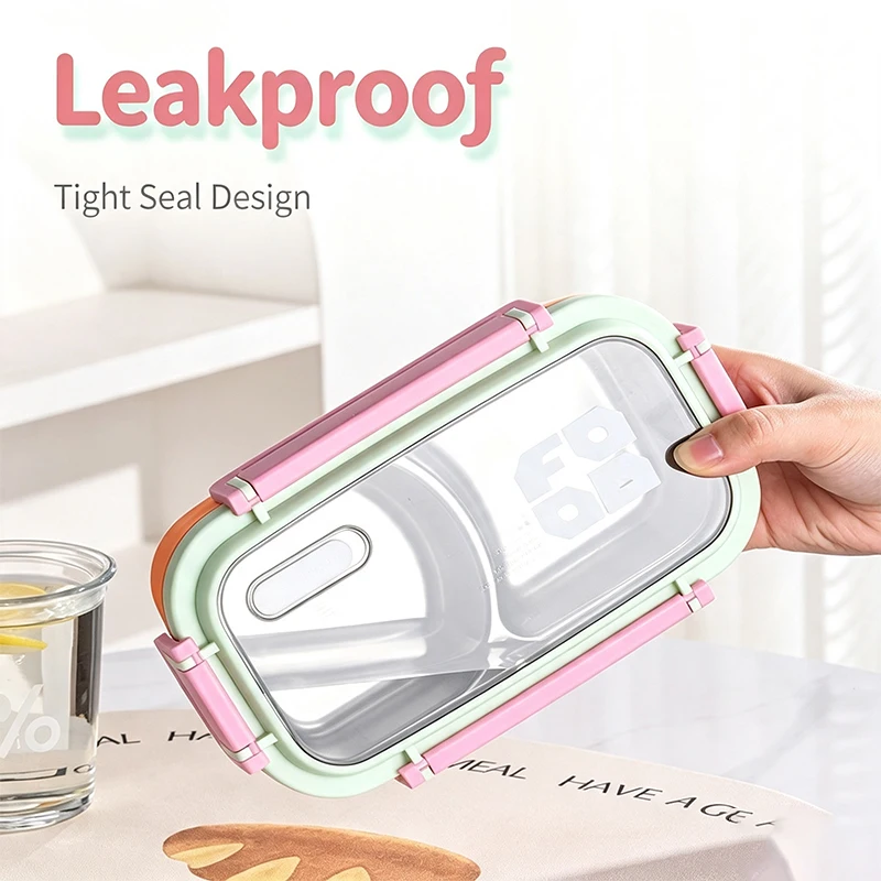 304 Stainless Steel Divided Kid Lunch Box Heat Insulated Anti-Scald Bento Food Container Portable Compartment Meal Box with Lock - view 5