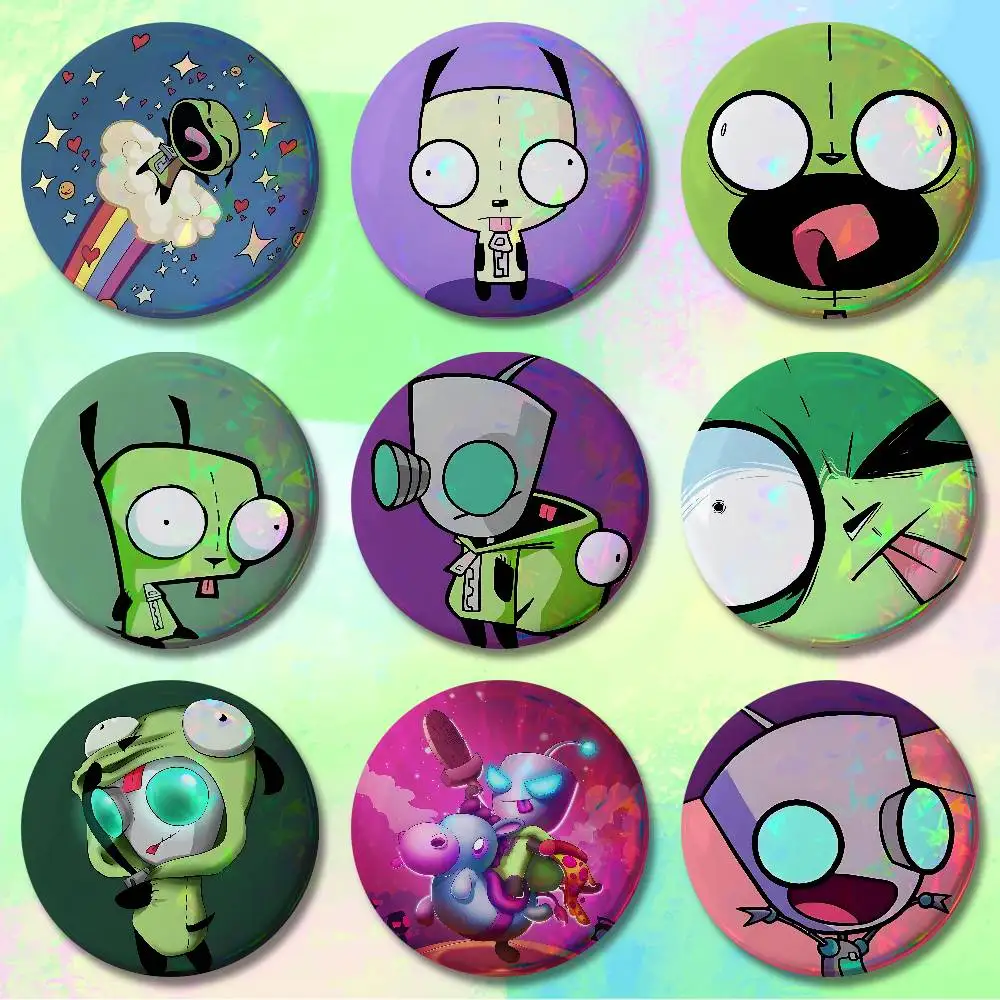 I-Invader Zim Cute G-Gir Enamel Pin Tinplate Round Brooch Cosplay Nijigen Otaku Culture Badges 58mm 44mm 32mm 75mm 25mm
